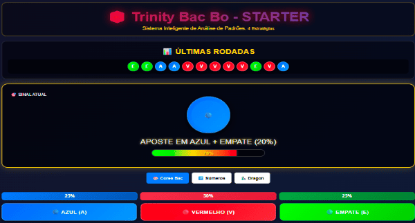 Tela principal do sistema Trinity Bac Bo