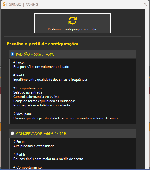 Profile configuration for calculating betting signals.