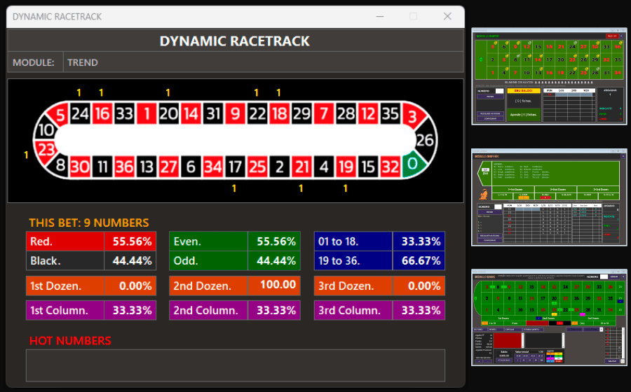 Racetrack da roleta com indicações de jogadas do sistema SpinAtaque